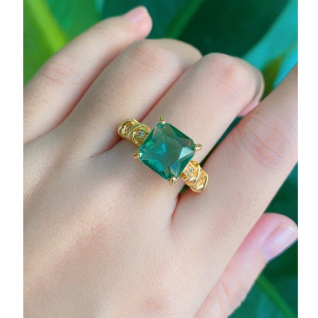 CINCIN EMAS BATU HIJAU MIX BATU GIOK PERHIASAN WANITA