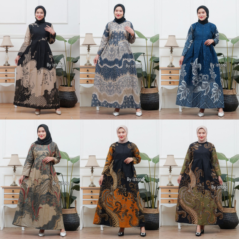 Ariefa Batik - Gamis Batik Modern Pekalongan Jumbo Kombinasi - Gamis - Gamis Jumbo - Baju Gamis Wani