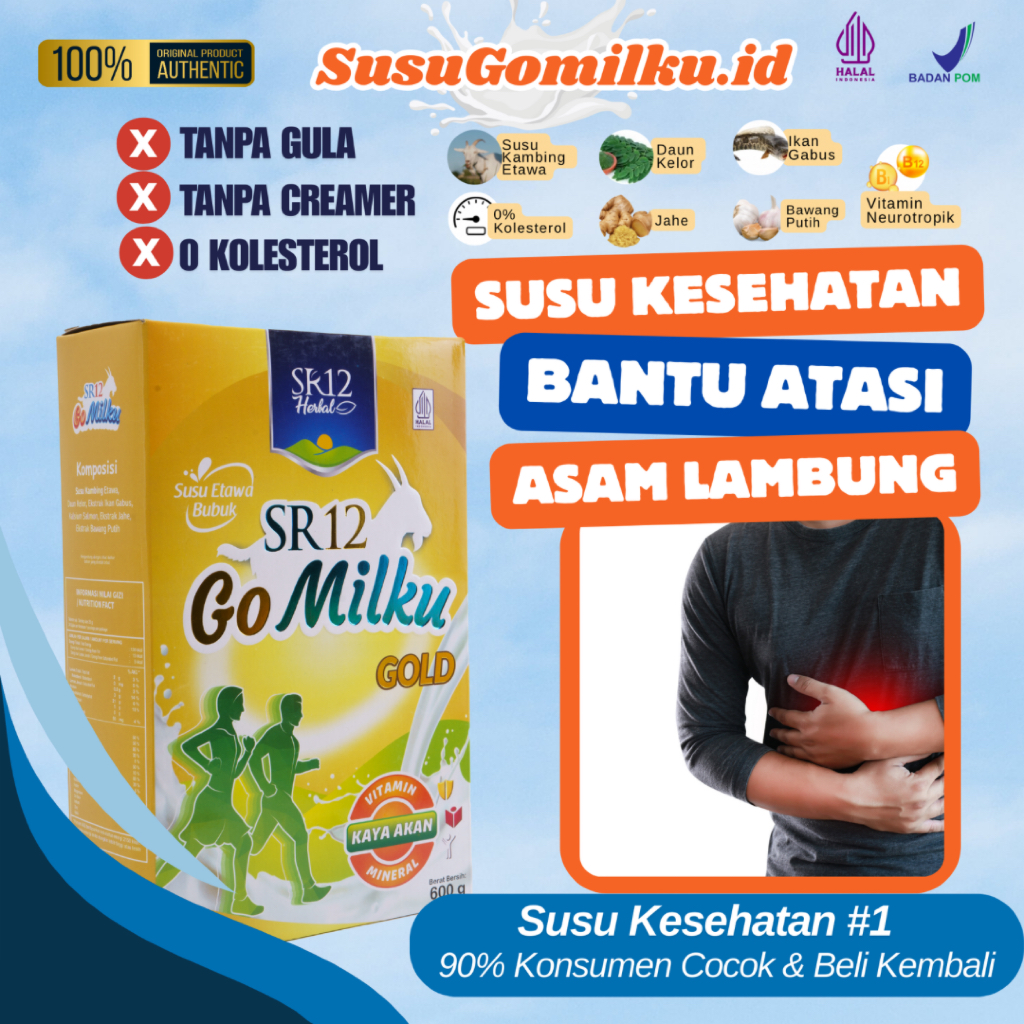 

SR12 GOMILKU GOLD Susu Etawa - Susu Kaya Nutrisi Rendah Lemak - Aman untuk Penderita Asam Lambung