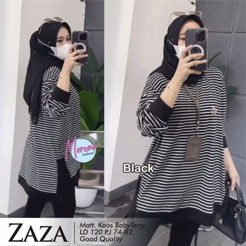 Kaos Salur jumbo Oversize wanita halus adem tebal. Atasan Garis-garis Zaza