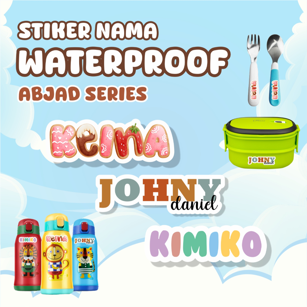 

STIKER CUSTOM NAMA ANTI AIR ANAK LABEL TUMBLER LUNCHBOX ALAT MAKAN