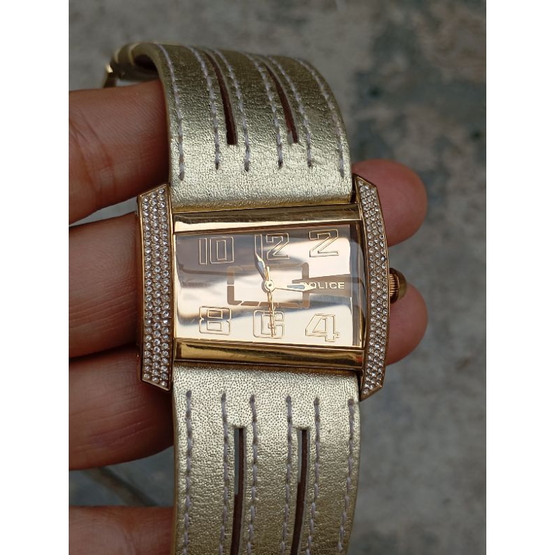 jam tangan police 10372M gold second bekas original