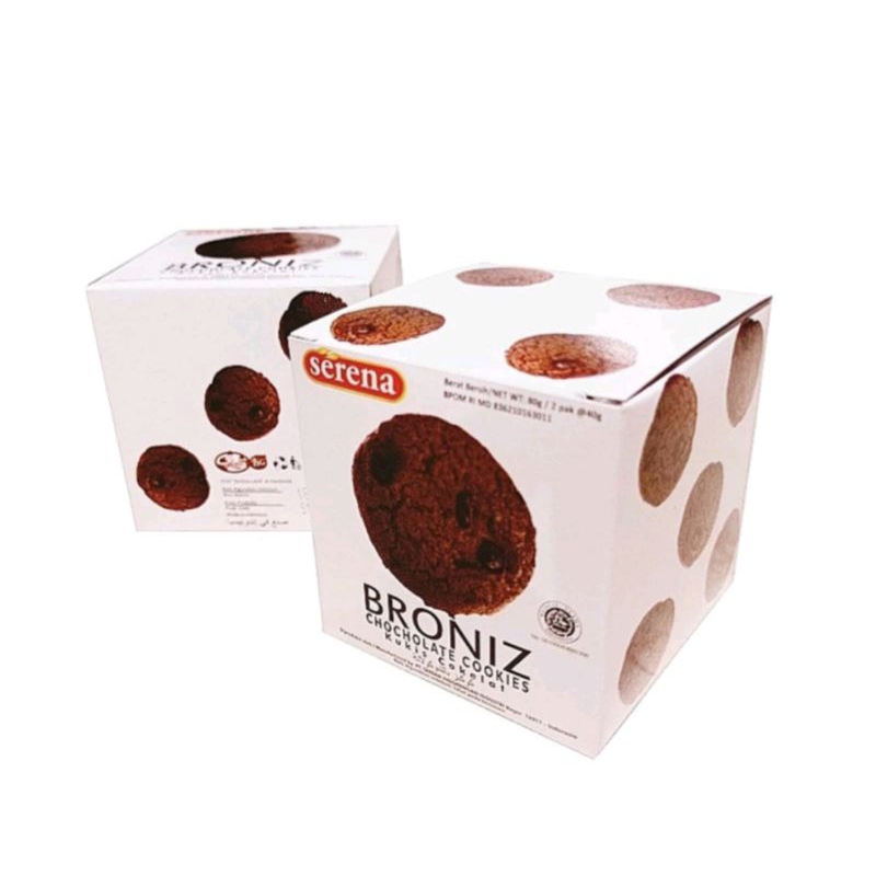 

Serena Broniz Chocolate Cookies 80gr - Biskuit Kukis Coklat / Cookies Chocolate / Chocolate Cookies Box / Broniz Choco Chip / Brownies Chocochips / Brownies Chocolate / Cookies Choco Chips / Serena Monde / Kukis Keluarga/ Bronis Kering Coklat Bronis Kukis