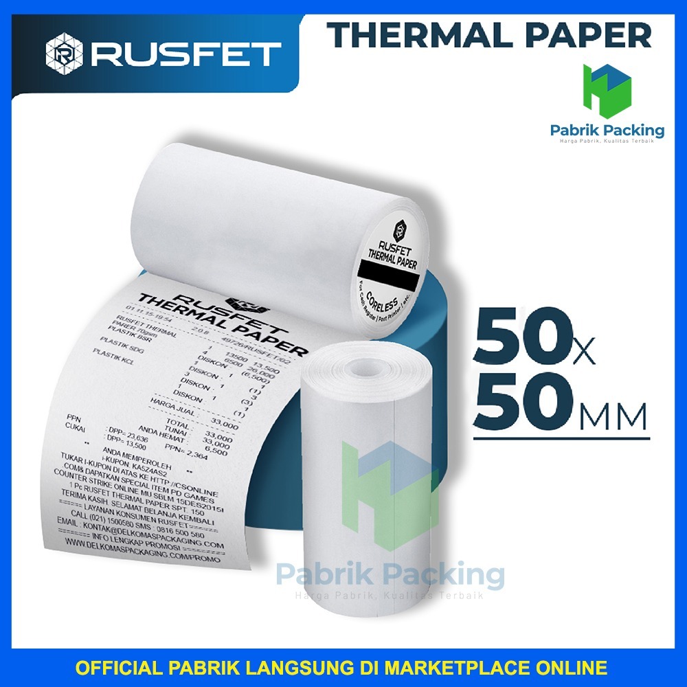 

Kertas Thermal Struk Kasir Paper Thermal 50x50mm Rusfet Satuan