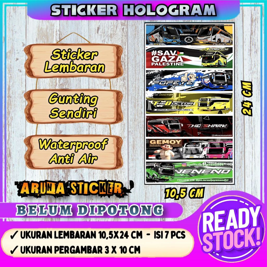 

7 PC STIKER BUS PANJANG Stiker Bus Basuri Lembaran Hologram Anti Air Sticker Telolet Basuri
