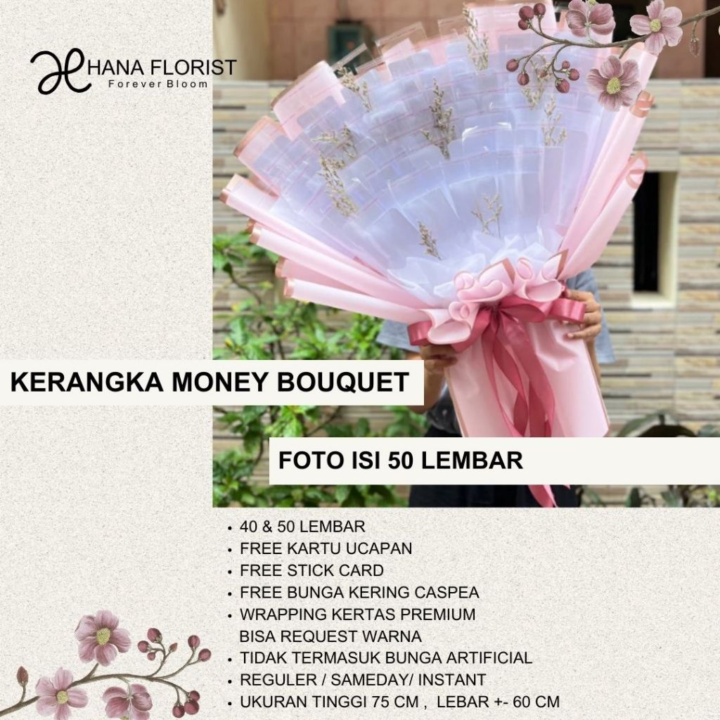 50 LEMBAR KERANGKA MONEY BOUQUET KOSONGAN BUKET UANG BUKET WISUDA BUKET JUMBO BESAR