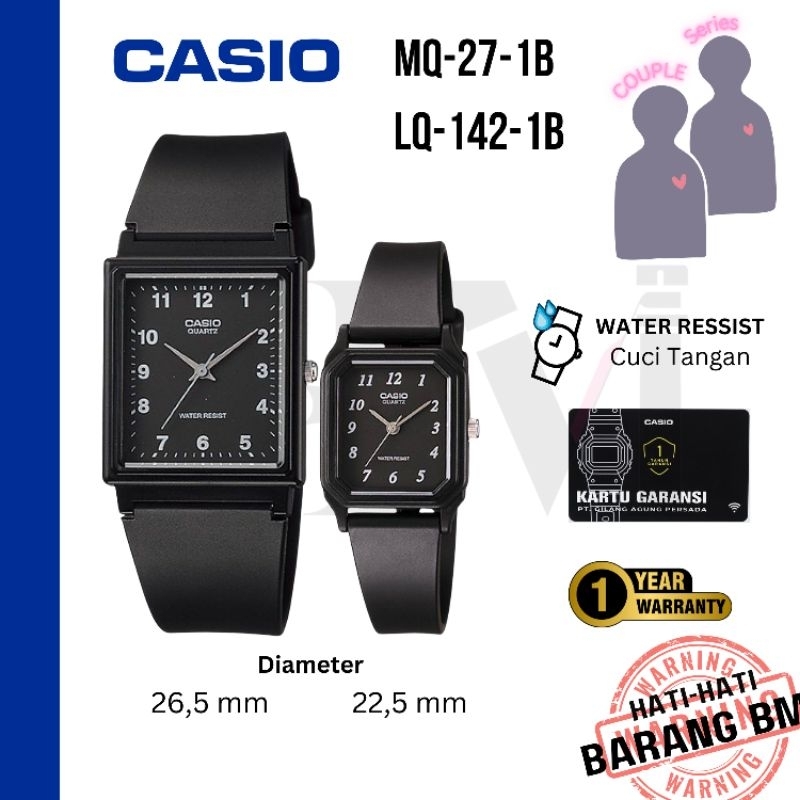 CASIO MQ-27-1B & LQ-142-1B Jam Tangan Couple Original Analog Karet Classic Antiair MQ-27-1BDF LQ-142