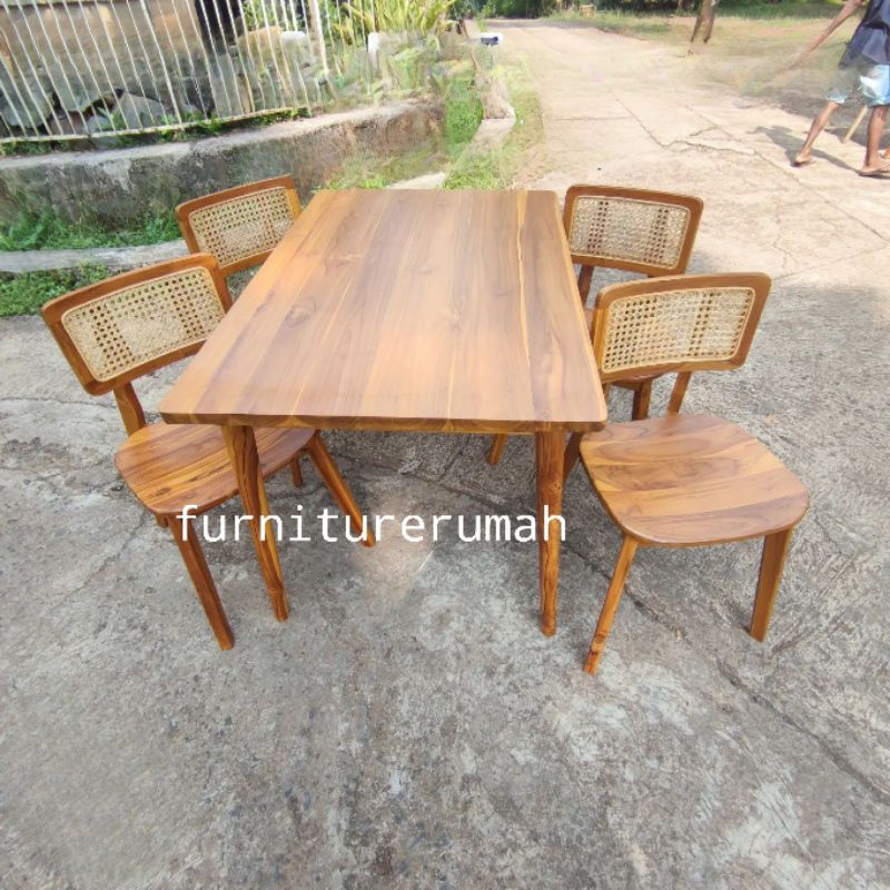 set meja makan 4 kursi jati minimalis, meja makan jati 4 kursi minimalis