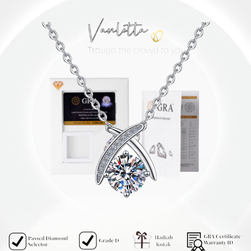 Kalung Moissanite Perak Asli Anti Karat Sertifikat GRA Kalung Liontin Wanita Emas Putih Berlian