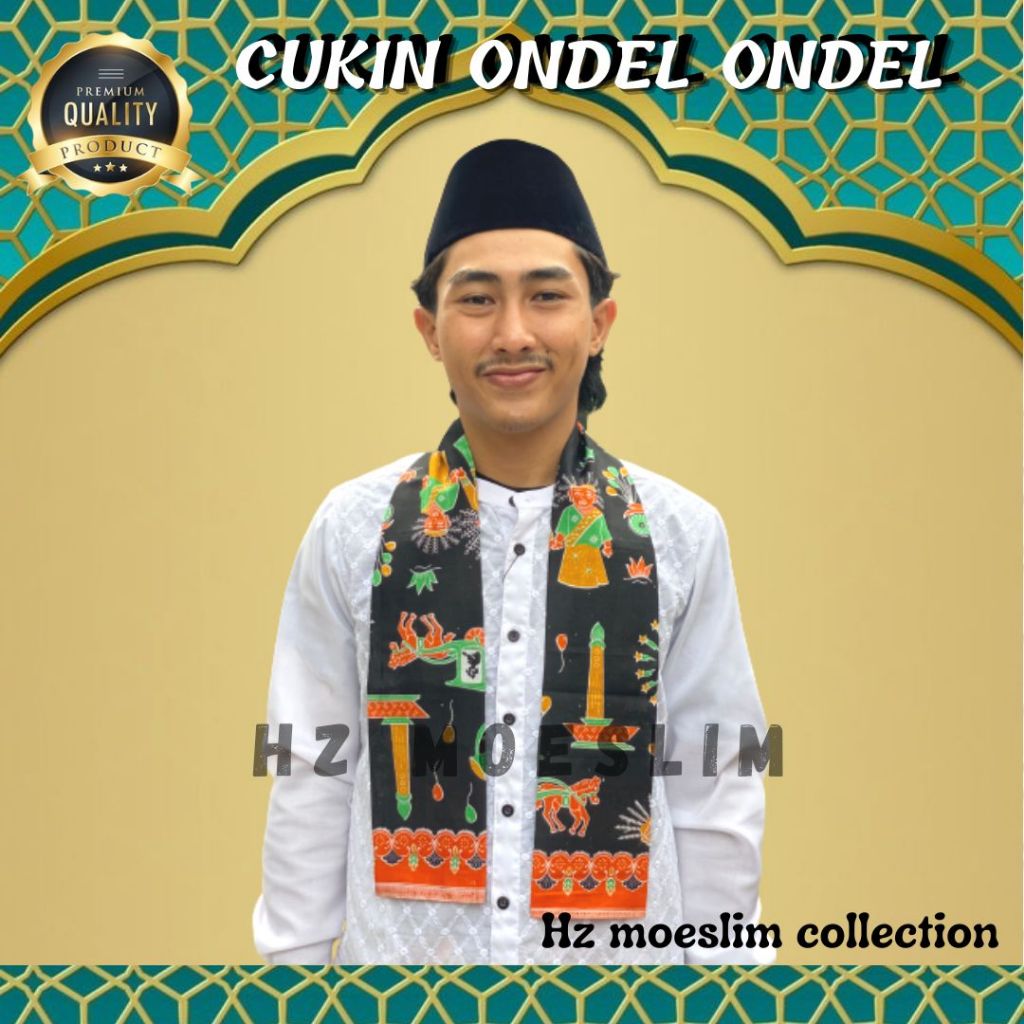Selandang Batik Cukin Ondel Ondel Betawi Hitam Selendang Ondel ondel Betawi Hitam