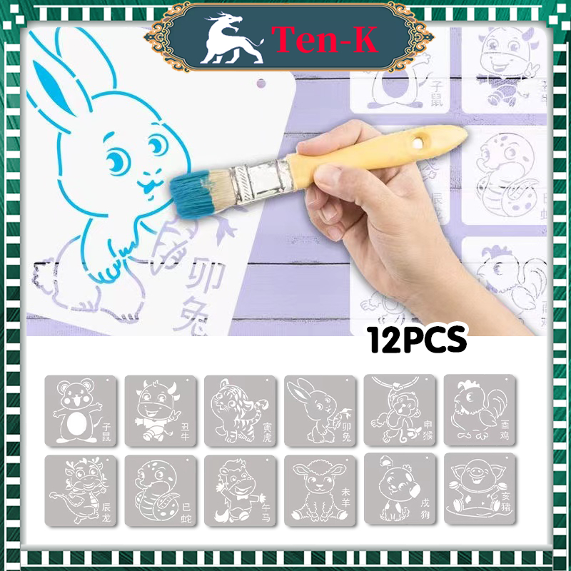

Plastic Stencil 1 Set Cetakan Stensil Art Stencil Dekorasi Stensil Motif 12 Animals