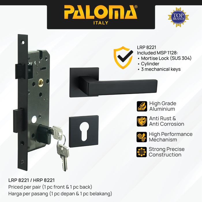 PALOMA Gagang Pintu Door Handle Pintu Roses Lever Engkol Pisah Misah Paket Kunci Pintu Lockset Lock 