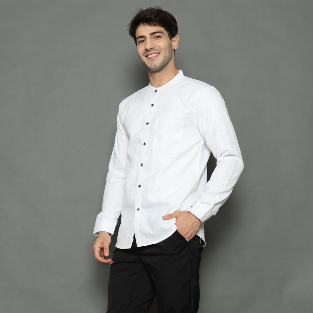 REV Baju Koko Pria Dewasa Lengan Panjang Putih Bersih Kemeja Koko Pria