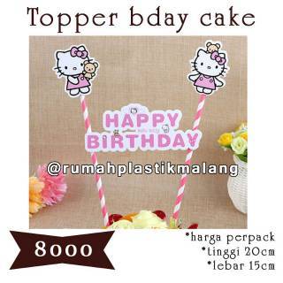 Cake topper / tancapan kue / hiasan tart happy birthday hello kitty pink / hbd / ulang tahun