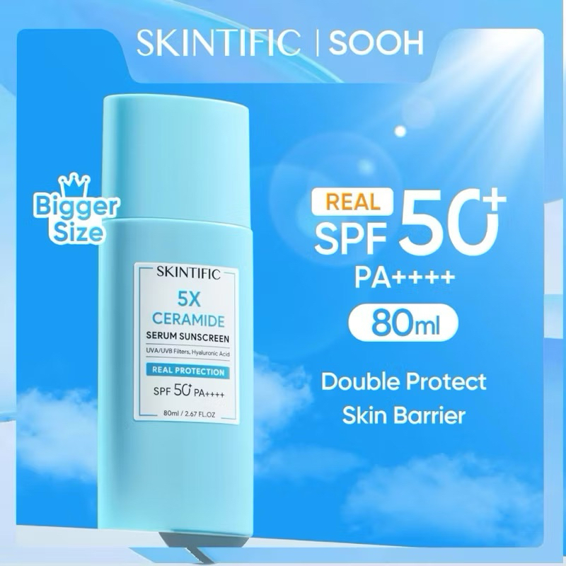[BIG SIZE] SKINTIFIC 5X Ceramide Serum Sunscreen 80ml SPF50 PA++++ Wajah Skincare  sunscreen wajah S