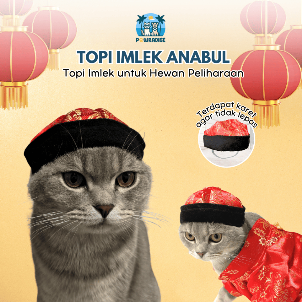 Topi Imlek Cheongsam Koko Aksesoris Imlek Sincia - Topi Imlek Anjing Kucing Pet Lunar Accesories