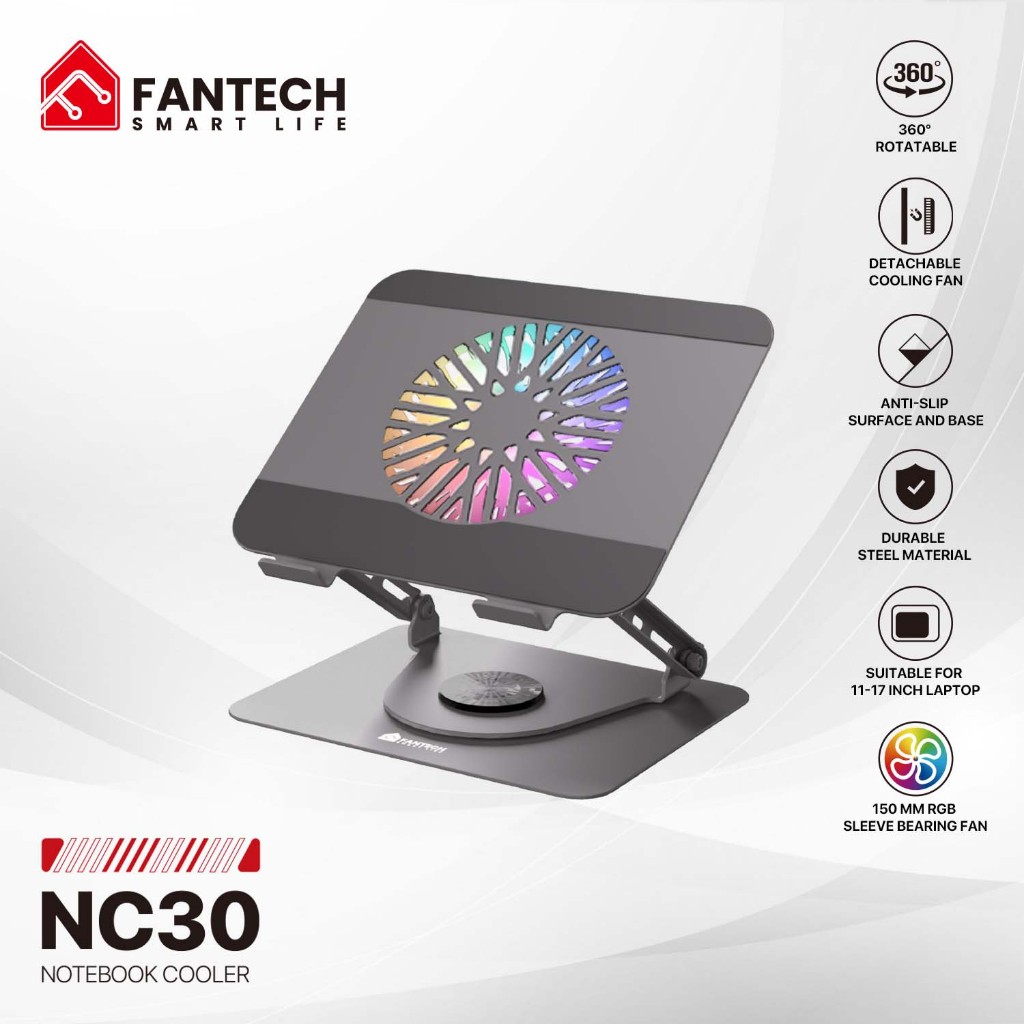 Fantech Cooling Pad Metal Besi RGB Kipas Pendingin Laptop Notebook Cooler 360 derajat for Laptop 11 