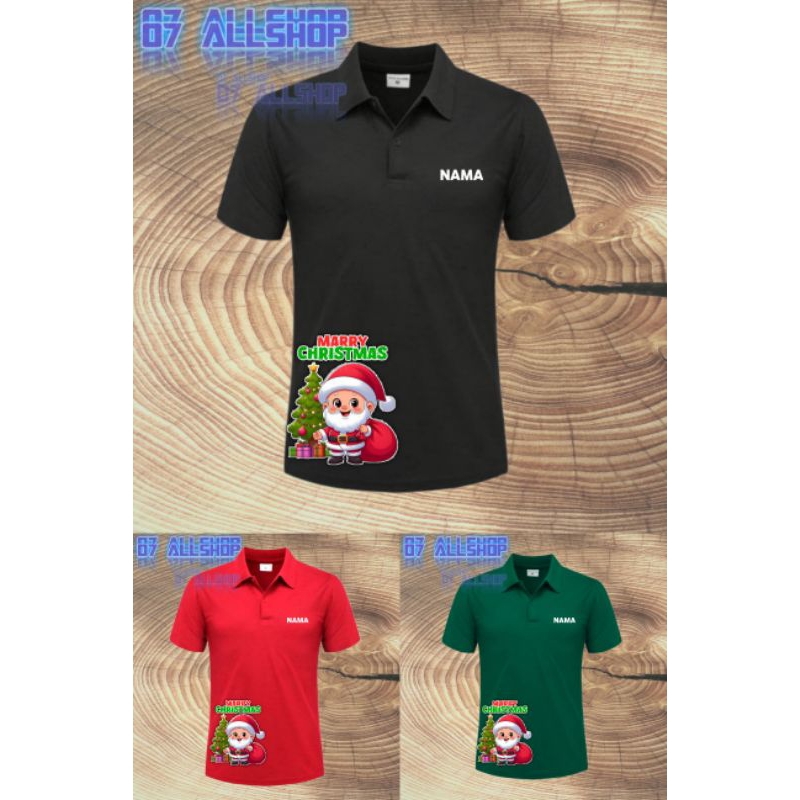 Shirt Tshirt Baju Kerah Kancing NATAL MERRY CRISTMAS SANTA CLAUS Pria Wanita Unisex Custom Indonesia