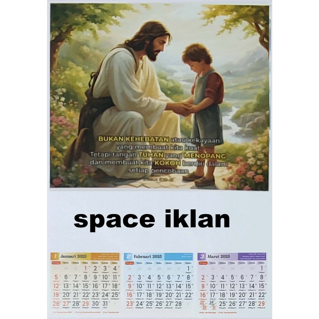 

Kalender 2025 Blanko Gambar Lukisan Yesus 4 Halaman atau Triwulan, Harga Tertera Min Order 50 eks