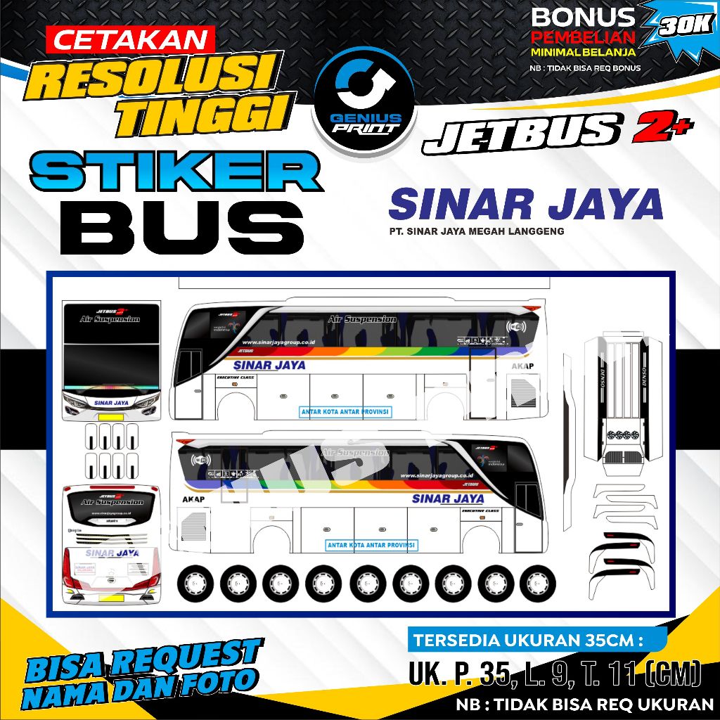 STIKER MINIATUR BUS AKAP JETBUS 2+ LIVERY EFISIENSI | GUNUNG HARTA | KRAMAT DJATI | LORENA | ROSALIA