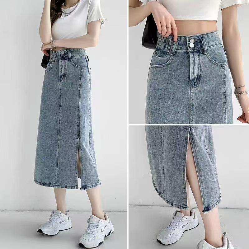 Rok plisket jeans/2025 Rok jeans panjang jumbo7/9/rok jeans denim slit stretch/ plisket span premium