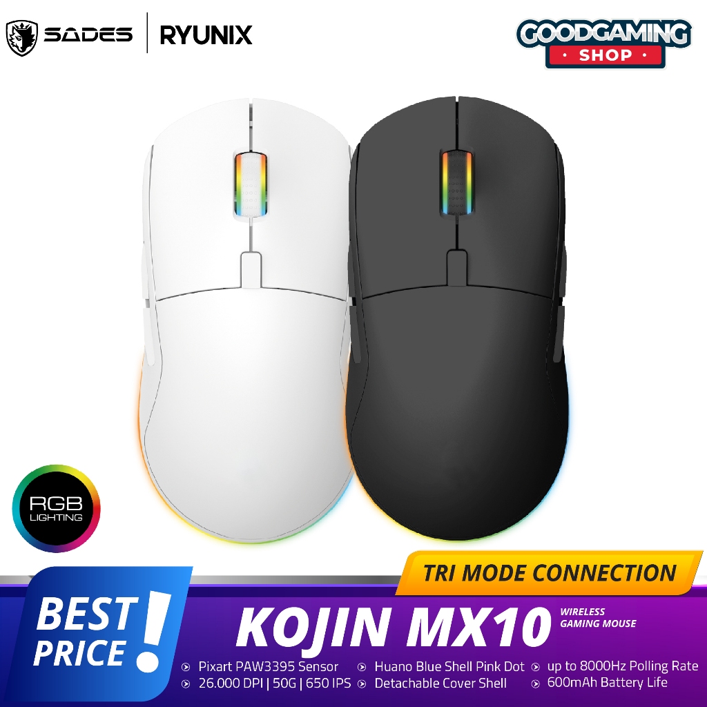 Sades Ryunix Kojin MX10 | MX-10 Mouse Gaming 8K Wireless - Triple Mode Ambidextrous