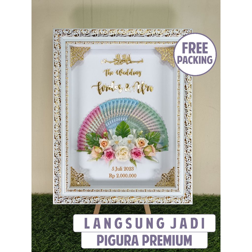 Langsung Jadi Mahar Pigura Rustic Akrilik Mirror Gold 38cm x 48cm KODE 3040PAK2 / Mahar Pernikahan U