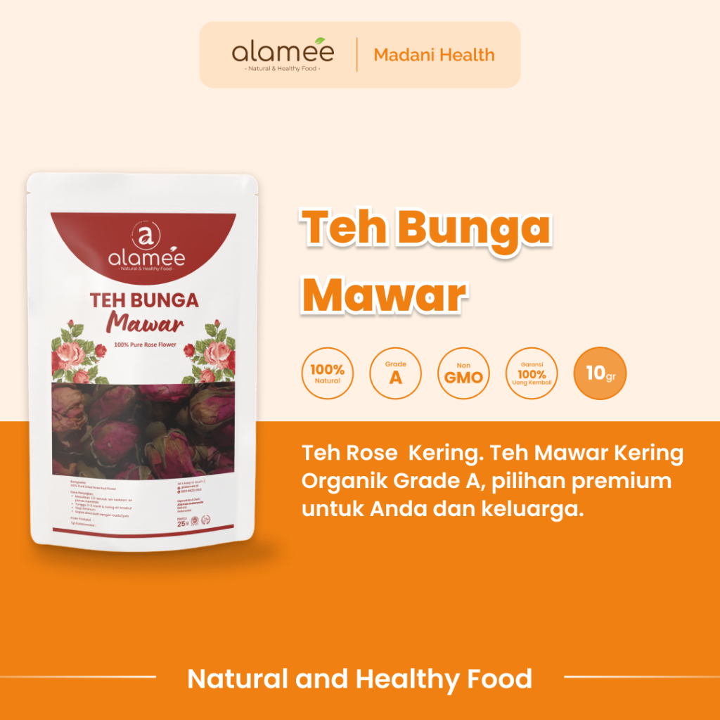 

ALAMEE Teh Bunga Mawar Rose Flower Kemasan Toples Flower Tea Organik Kering Dried Alami Organic 10gr