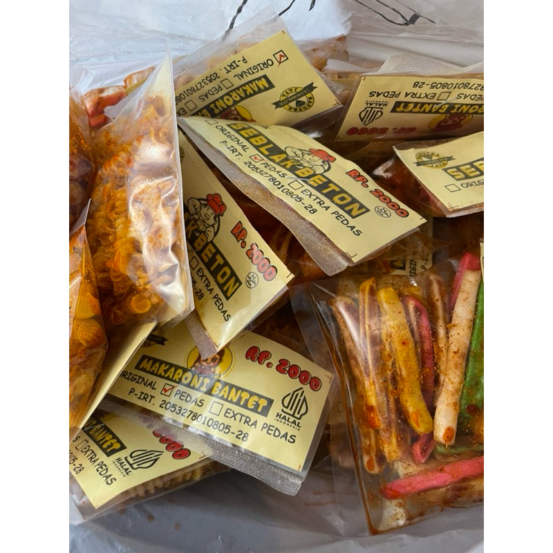 

[Paket 6pcs] Makaroni Bantet, Seblak Beton, Makaroni Uril, Makaroni Kerang