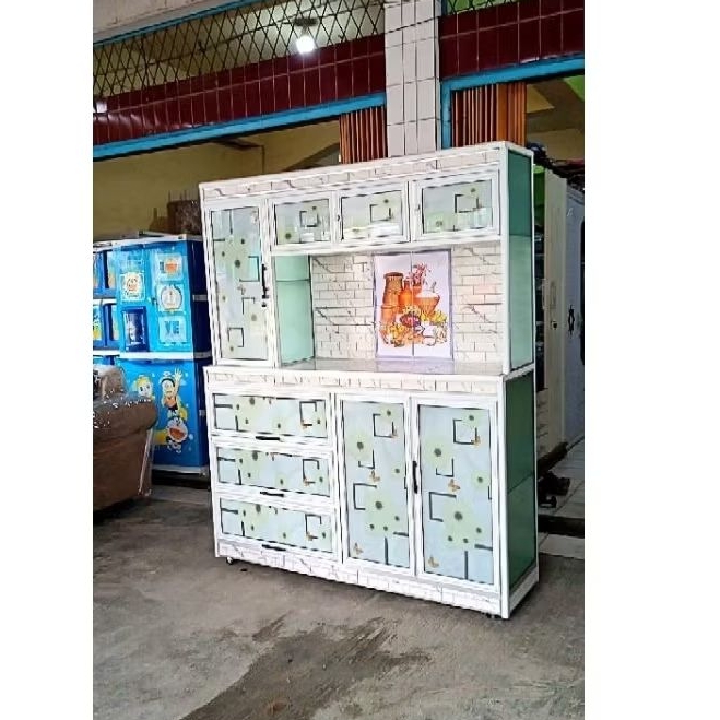 lemari piring lemari dapur laci aluminium kaca