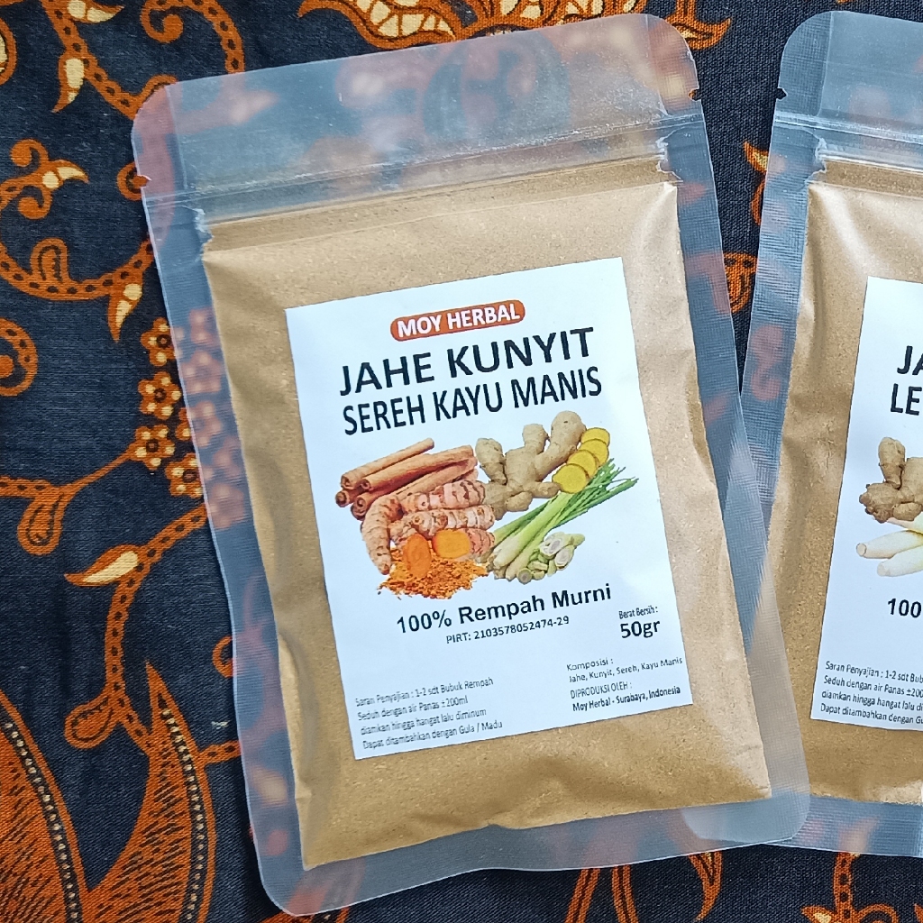 

RIMPANG JAHE KUNYIT SEREH KAYU MANIS BUBUK 50gr - Moy Herbal