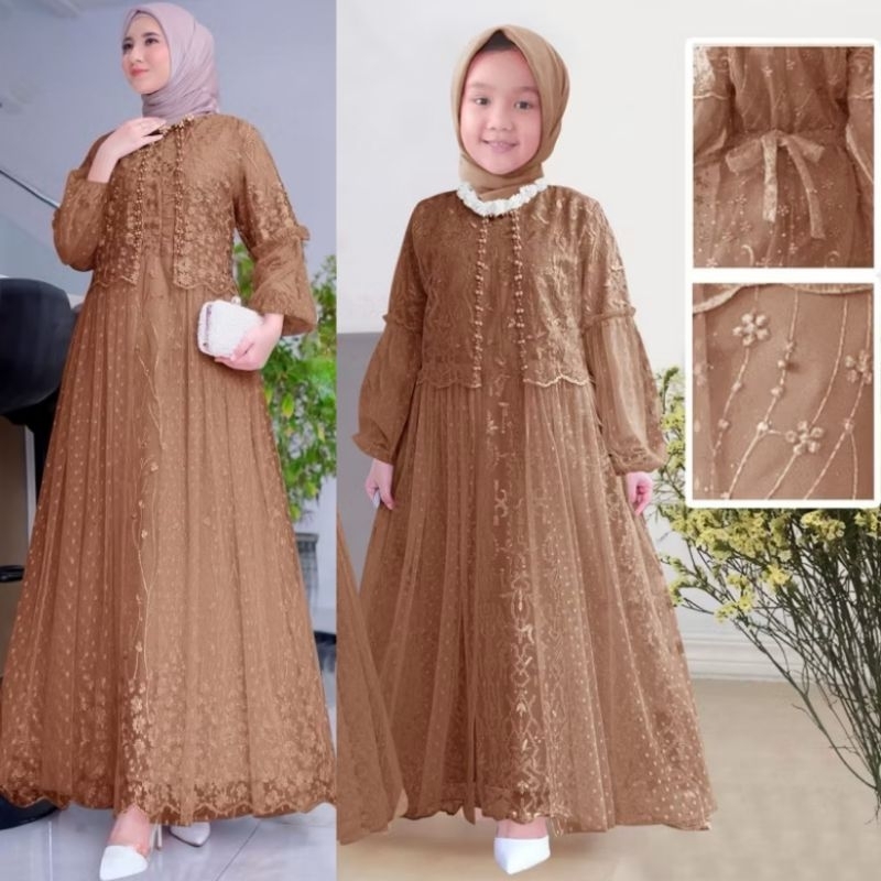 (NEW) FIKA DRESS - BAJU MAXY MAXI DRESS GAMIS BRUKAT BROKAT FULL PURING FURING TILE MUTIARA UNTUK PE