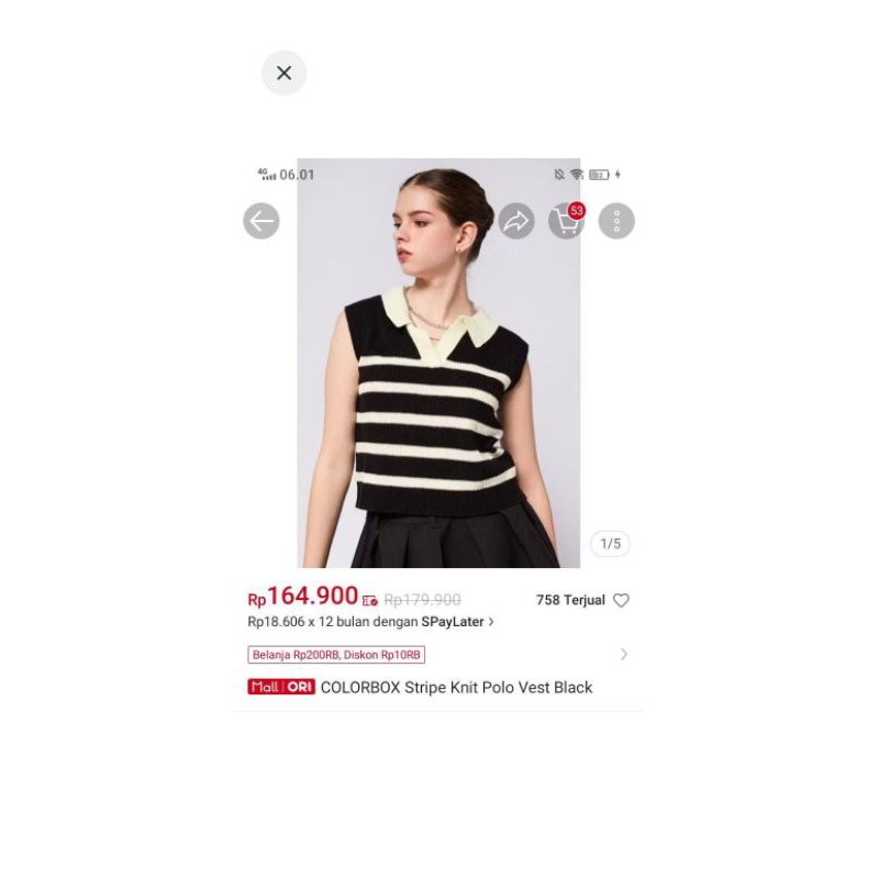 Colorbox Stripe Polo Vest Black preloved