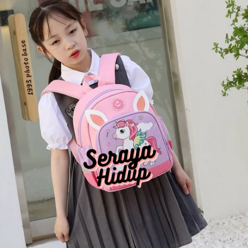 Tas Ransel Gendong Anak Sekolah TK SD Cewek Wanita Motif Gambar Kuda Poni Unicorn Lucu High Quality