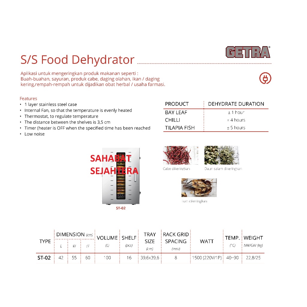GETRA Food Dehydrator ST-02 Alat Pengering Makanan