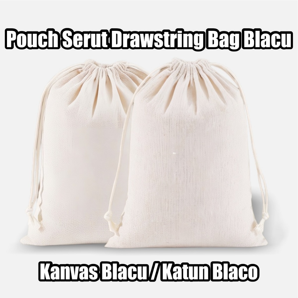TAS POUCH SERUT DRAWSTRING DUST BAG BLACU PACKAGING MAKE UP KOSMETIK POLOS UNIK MURAH TEBAL LINEN