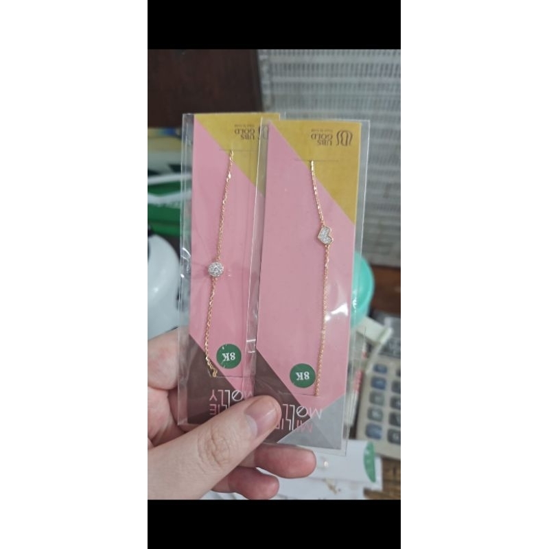 gelang serut listring plat permata putih deret emas asli 375 8k muda