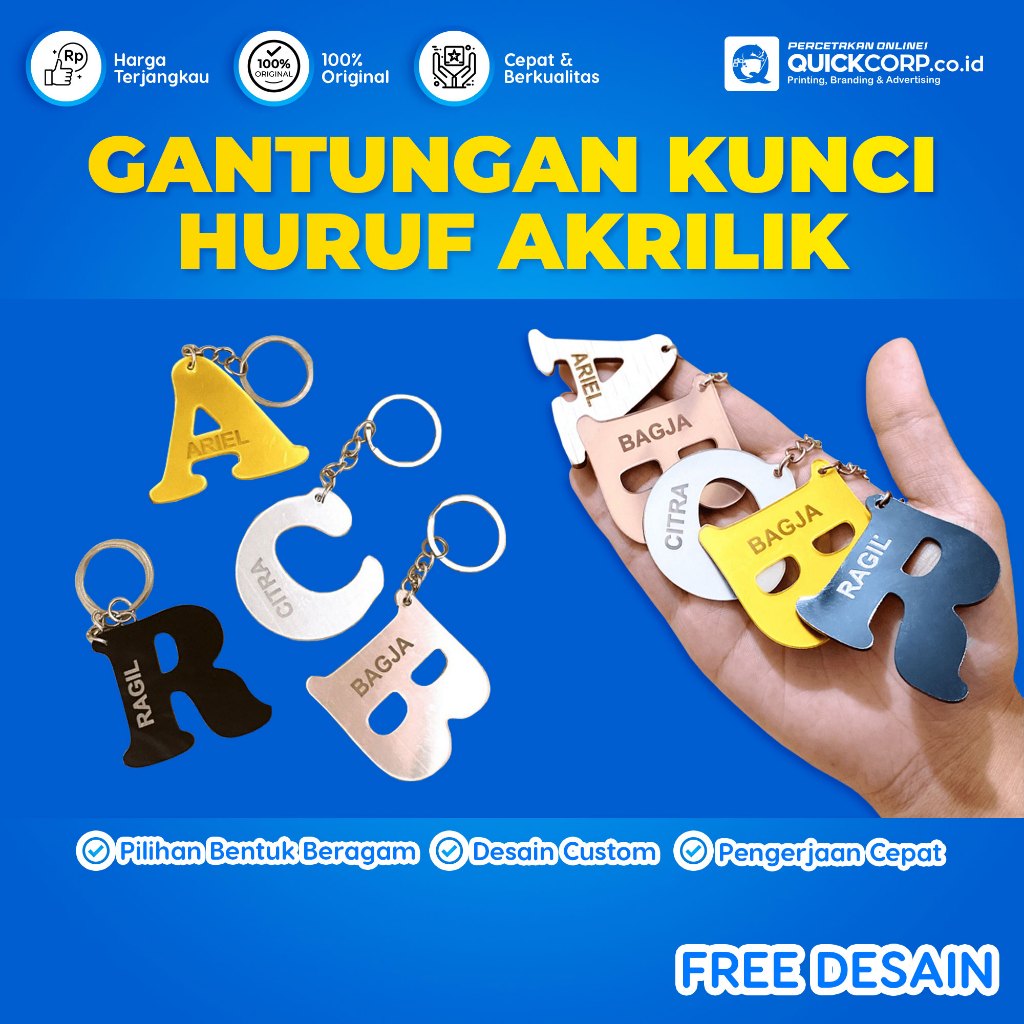 Gantungan Kunci Huruf Alfabet Akrilik - Gantungan Kunci Inisial Nama - Gantungan Kunci Huruf Alfabet