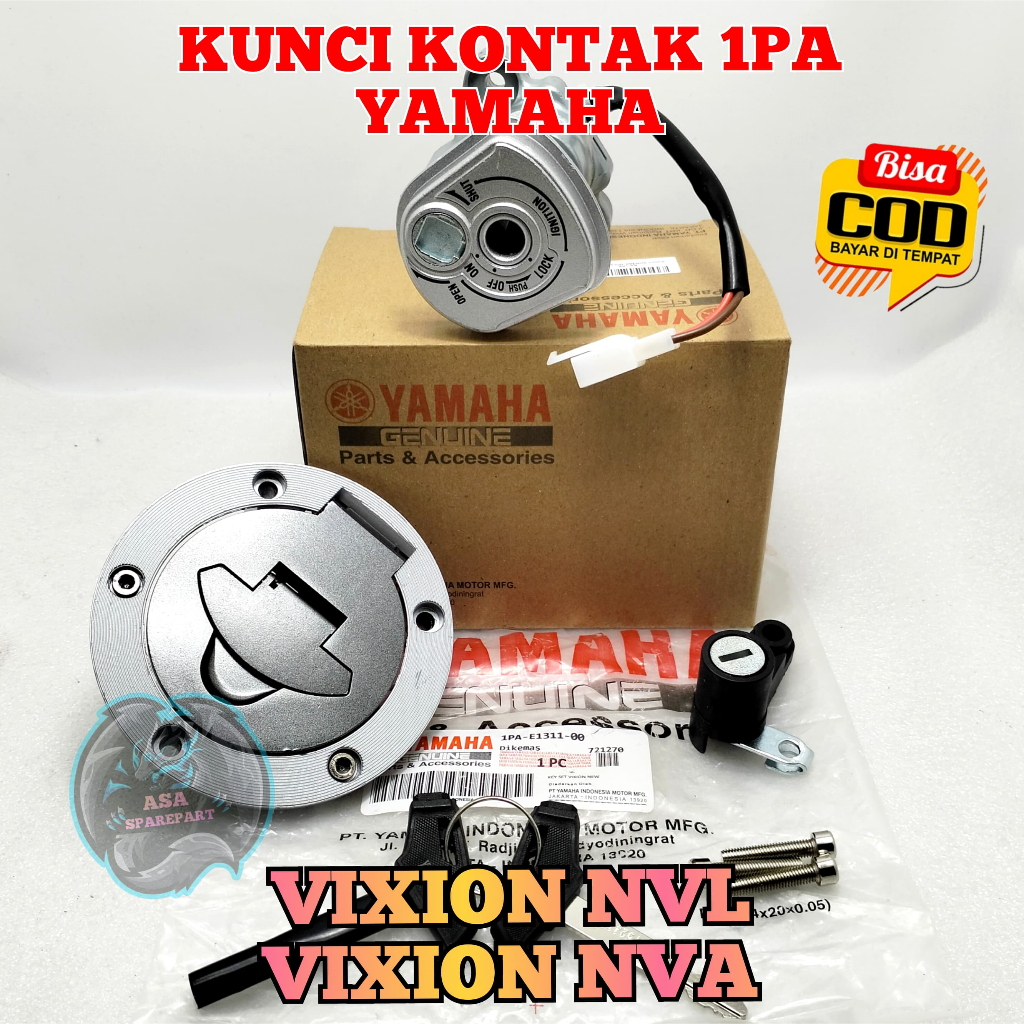 KUNCI KONTAK Set + Tutup Tangki 1PA ASLI ORIGINAL motor YAMAHA UNTUK Vixion New / Baru , VIXION NVL 
