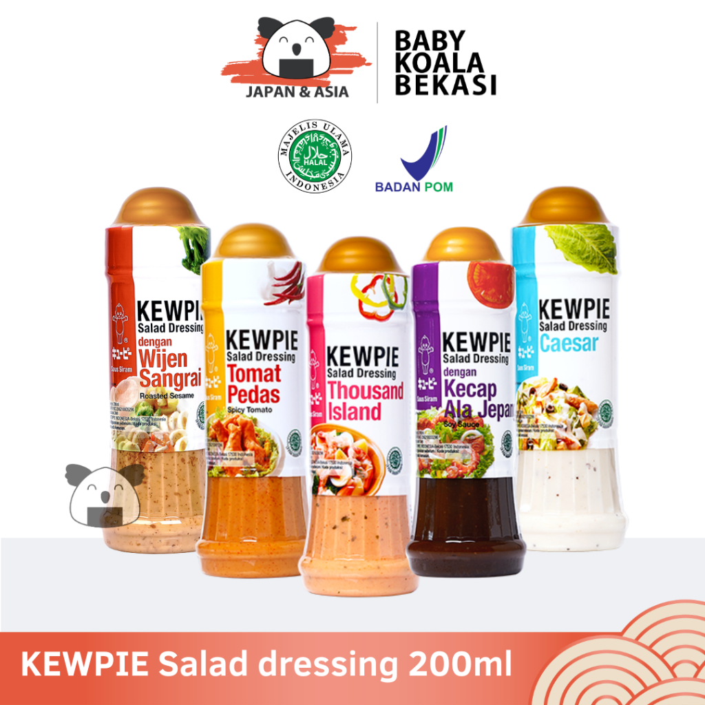 

KEWPIE Salad Dressing 200 ml Caesar, Tomat Pedas, Thousand Island, Kecap Jepang, Wijen Sangrai.