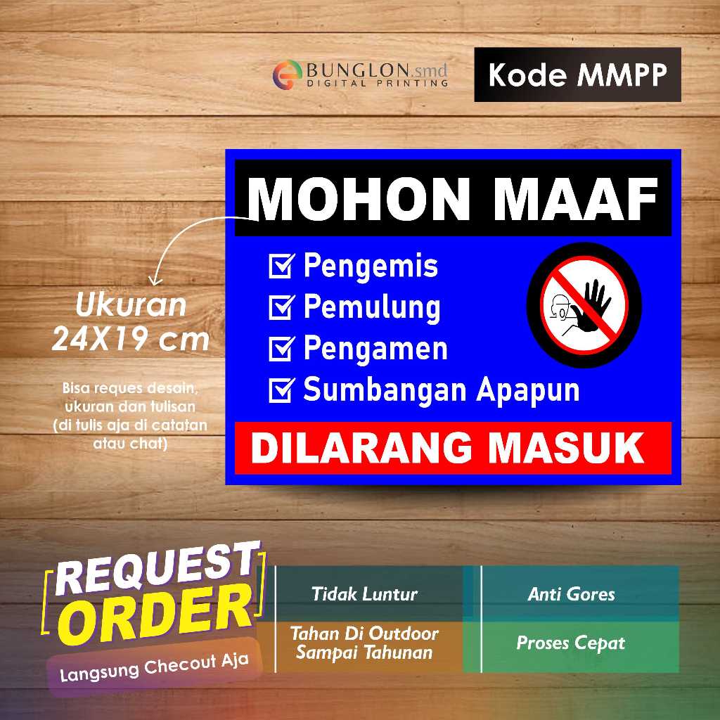 

STIKER MOHON MAAF DILARANG MASUK +LAMINASI KODE MMPP BIRU CERAH