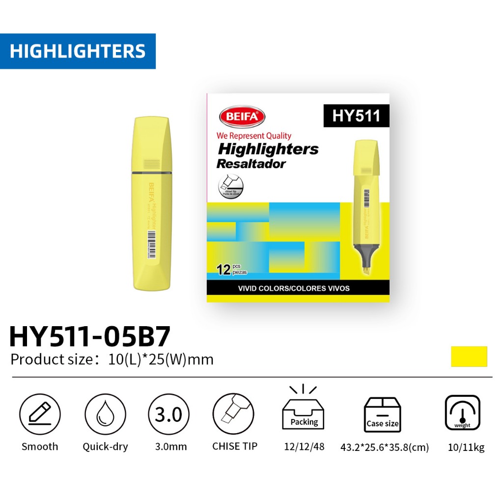 

HIGHLIGHTER PEWARNA PENANDA TULISAN BEIFA HY-511 WARNA WARNI