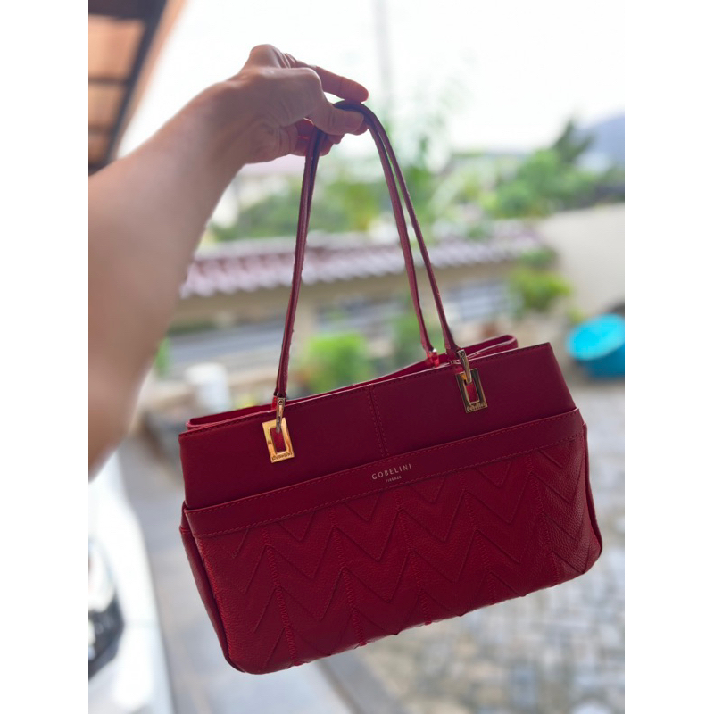 [PRELOVED] TAS WANITA GOBELINI ORIGINAL TAS PESTA HANDLE BAG TAS MERAH NATAL TAS IMLEK SINCIA