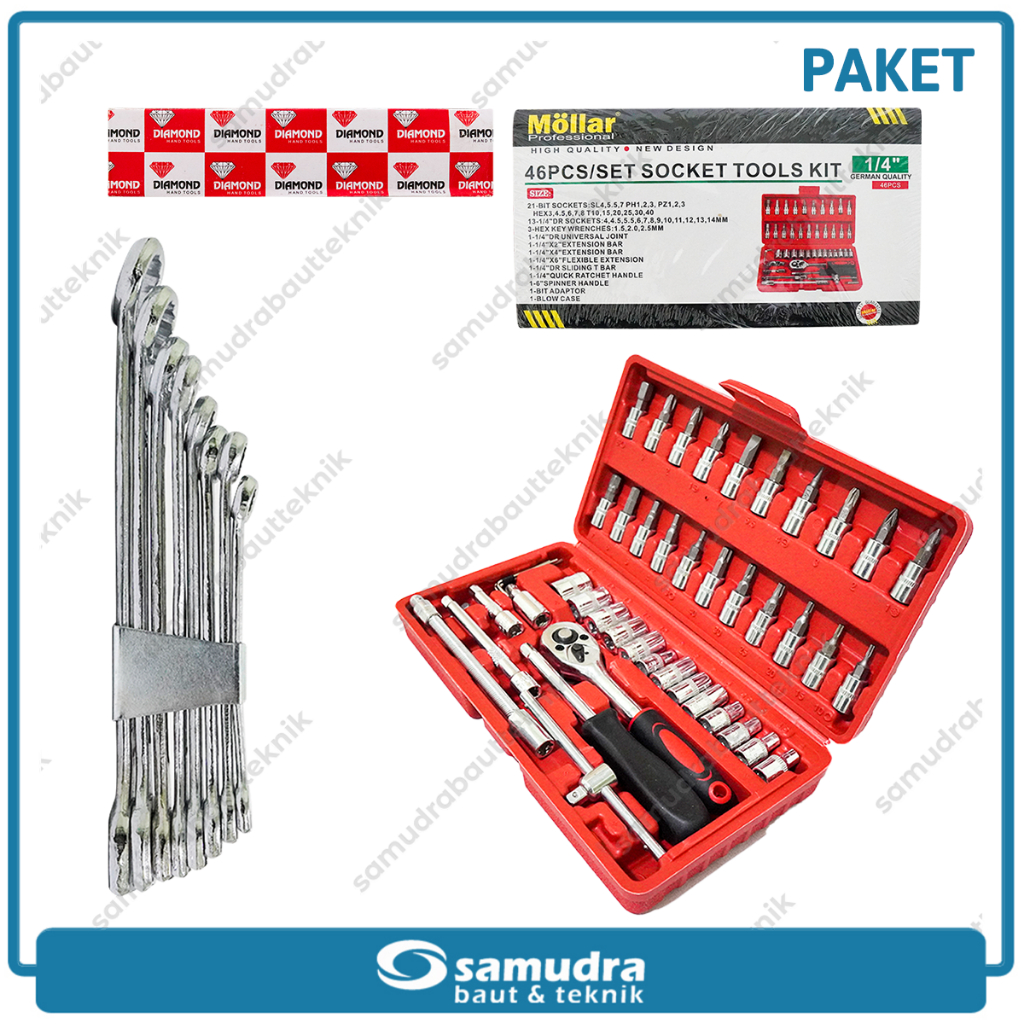 Paket 2 Set Kunci Sok Set 46 pcs + DIAMOND Kunci Ring Pas Set 8 pcs Tool Kit