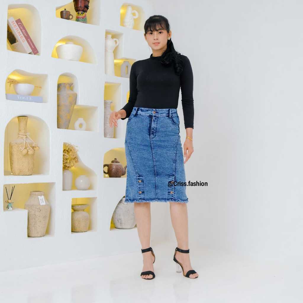 Rok Span Jeans / Rok Pendek Levis OOTD Kekinian / Denim Skirt Murah Korean Style Terbaru / Rok Midi 