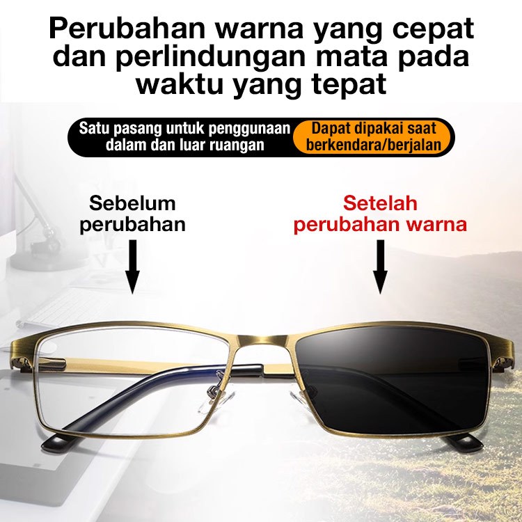 HW Kacamata Baca Progresif Pria Plus Kacamata Auto Focus baca dan jalan Titanium Full Frame Kacamata