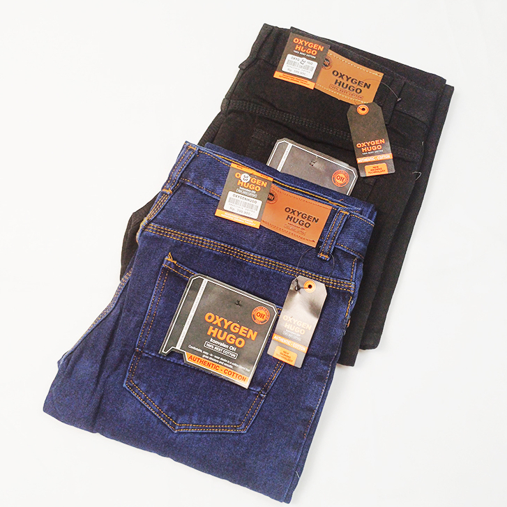 Celana Panjang Pria Naomi Oxygen Hugo Bahan Jeans Premium Tebal Ukuran 27-32
