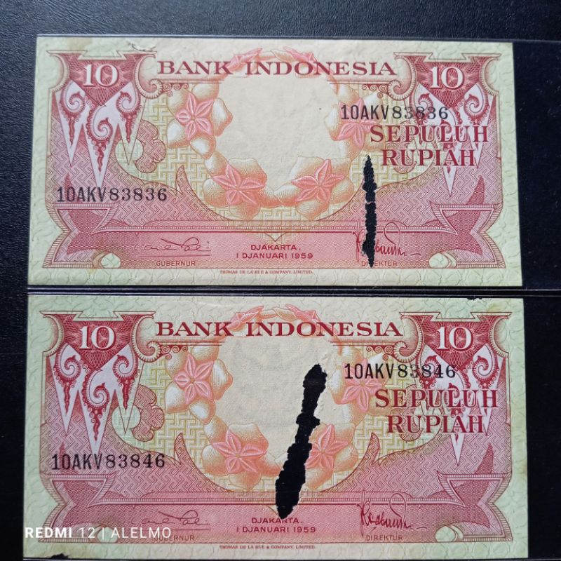 2 lembar uang kertas kuno indonesia bekas asli jelek