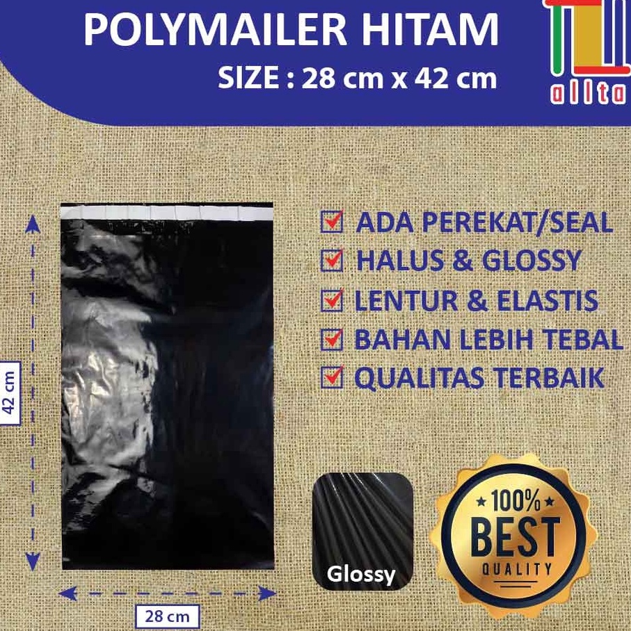 

KODE FE9hj PLASTIK PACKING OLSHOP PE POLYMAILER kantong kemasan amplop plastik 28X42 HITAM GLOSSY mewah