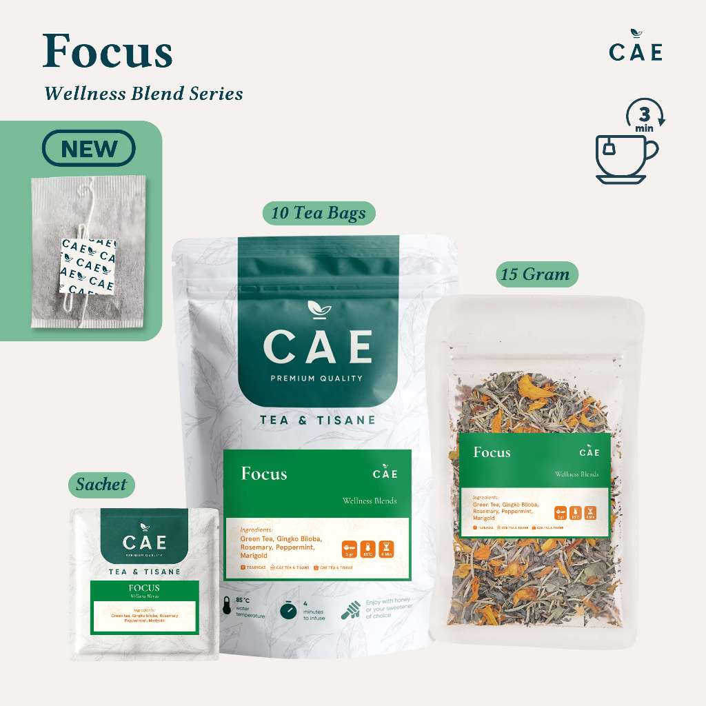 

FOCUS | Herbal Tea Blend Green Tea Gingko Biloba Rosemary Peppermint Marigold Premium 15 Gram